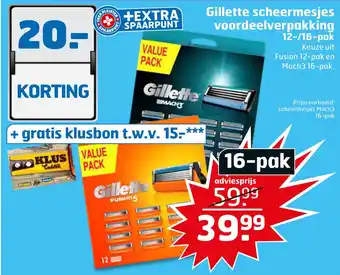 Trekpleister Gillette scheermesjes voordeelverpakking 12-/16-pak aanbieding