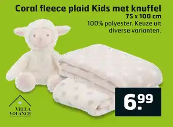 Trekpleister Coral fleece plaid Kids met knuffel 75 x 100 cm aanbieding