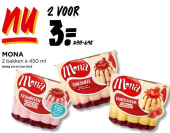Jumbo Mona 2 bakken à 450 ml geldig t/m di 2 jan 2023 aanbieding