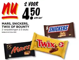 Jumbo Mars, snickers, twix of bounty 2 verpakkingen à 5 stuks aanbieding