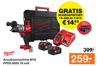 BOUWMAAT Accuboormachine M18 FPD2-502X 18 volt aanbieding