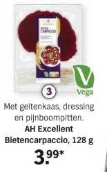 Albert Heijn Met geltenkaas, dressing en pijnboompitten. ah excellent bietencarpaccio, 128 g aanbieding