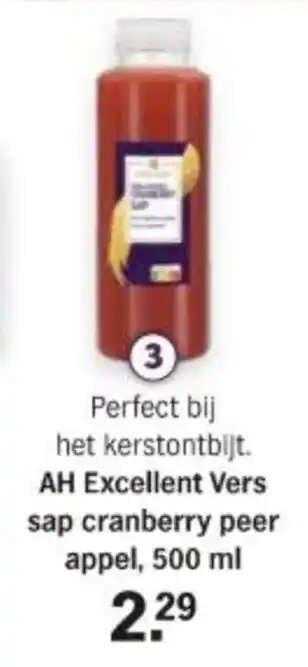 Albert Heijn AH Excellent Vers sap cranberry peer appel, 500 ml aanbieding