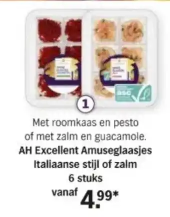 Albert Heijn AH Excellent Amuseglaasjes Italiaanse stijl of zalm 6 stuks aanbieding