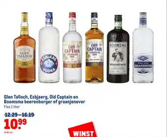 Makro Glen Talloch, Esbjaerg, Old Captain en Boomsma beerenburger of graanjenever Fles 1 liter aanbieding