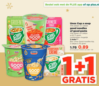 PLUS Unox cup a soup alle pakjes à 3 zakjes good noodles of good pasta aanbieding