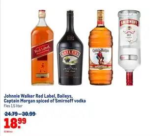 Makro Johnnie Walker Red Label, Baileys, Captain Morgan spiced of Smirnoff vodka aanbieding