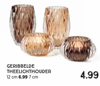 Xenos Geribbelde theelichthouder 7 cm aanbieding