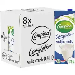 Jumbo Campina langlekker volle melk 8 x 1, 5l aanbieding