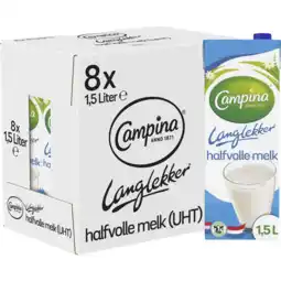 Jumbo Campina langlekker halfvolle melk 8 x 1, 5l aanbieding