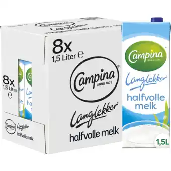 Jumbo Campina langlekker halfvolle melk 8 x 1, 5l aanbieding