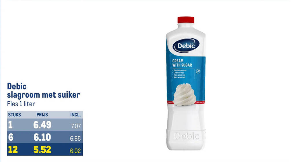 Debic slagroom met suiker aanbieding bij Makro