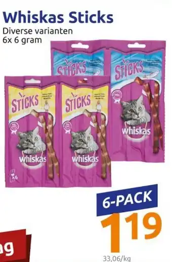 Action Whiskas Sticks 6*6g aanbieding
