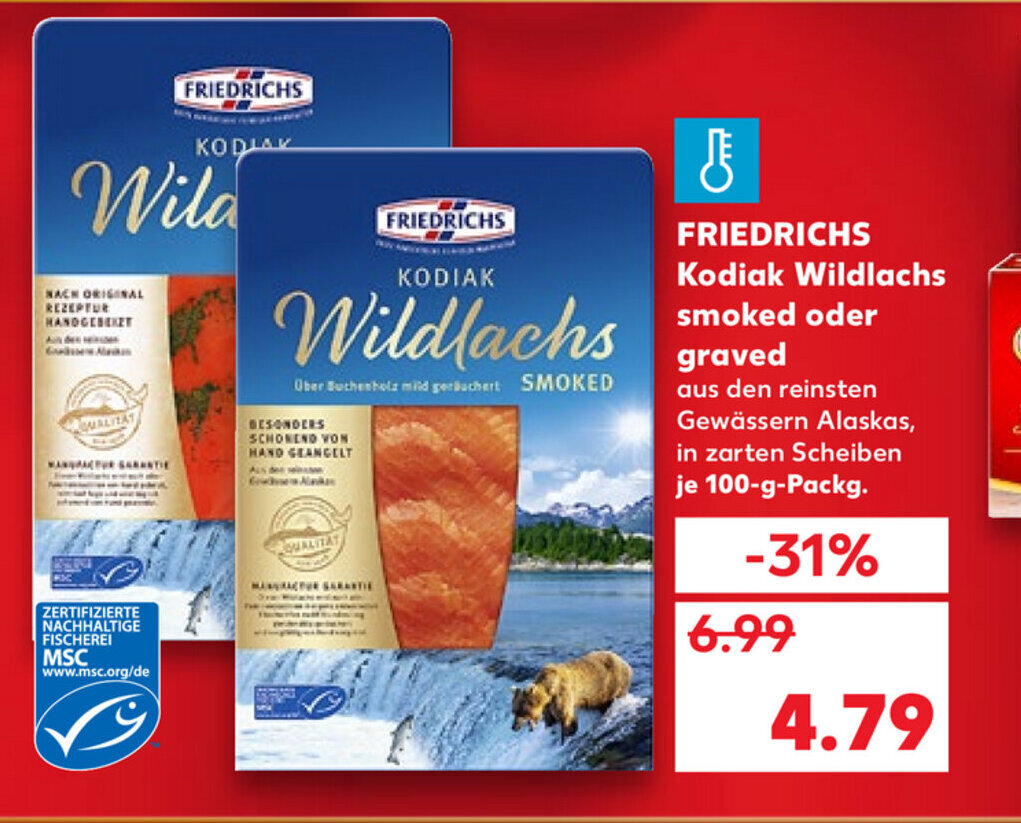 Wildräucherlachs Friedrichs Kodiak Wildlachs Von Gottfried Friedrichs. Friedrichs Kodiak Wildlachs Smoked Oder Graved 100g-Packg. aanbieding