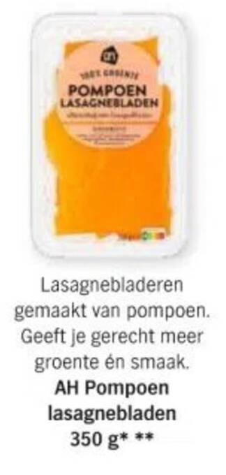 Albert Heijn AH Pompoen lasagnebladen 350g aanbieding