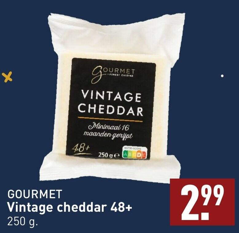 GOURMET Vintage cheddar 48+ 250 g. aanbieding bij ALDI