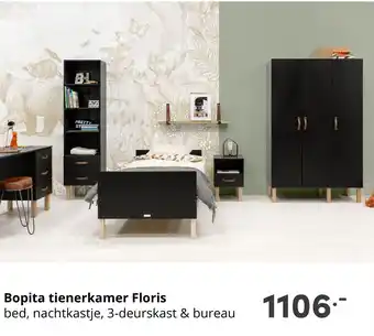 Baby & Tiener Bopita tienerkamer Floris bed, nachtkastje, 3-deurskast & bureau aanbieding