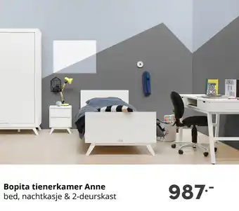 Baby & Tiener Bopita tienerkamer Anne bed, nachtkasje & 2-deurskast aanbieding