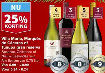 Hoogvliet Villa Maria, Marqués de Cáceres of Tunupa gran reserva aanbieding