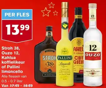 Hoogvliet Stroh 38, Ouzo 12, Kahlua koffielikeur of Pallini limoncello aanbieding