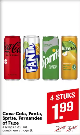 Coop Coca-Cola, Fanta, Sprite, Fernandes of Fuze aanbieding