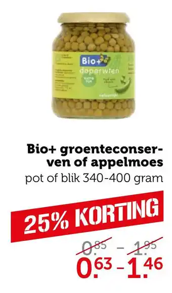 Coop Bio+ groenteconser- ven of appelmoes aanbieding