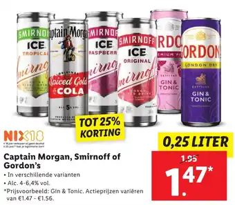 Lidl Captain Morgan, Smirnoff of Gordon's aanbieding