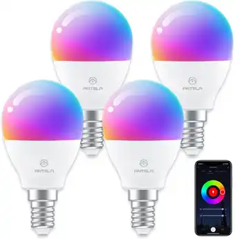 Amazon Antela smart led bulb 4.5w wifi slimme led-lamp dimbaar,e14 socket,2700 tot 6500k, 385lm,compatibel met alexa en google home, aanbieding