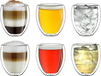 Amazon Creano dubbelwandig thermoglas 250ml, set van 6, groot hittebestendig drinkglas van borosilicaatglas aanbieding