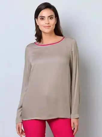 Klingel Blouse met contrastkleurige piping alba moda taupe/pink aanbieding