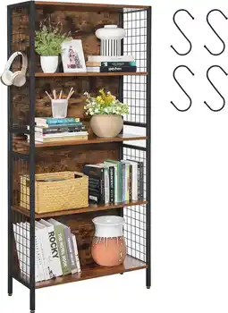 Amazon Vasagle boekenplank, kantoorplank, keukenplank, vloerplank met 4 planken, 4 s-haken, voor kantoor, woonkamer, studeerkamer, s aanbieding