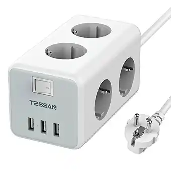 Amazon Tessan 6 voudige stekkerdoos (3600w, 16a) met 3 usb aansluitingen, 9 in 1 meervoudige stekkerdoos met schakelaar en 2m kabel, aanbieding