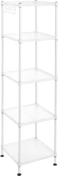 Amazon Songmics badkamerrek, metalen staand rek, robuust, tot 100 kg draagvermogen, met 5 pp-platen, met afneembare haken, 30 x 30 x aanbieding