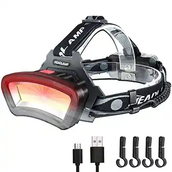 Amazon Darkbeam cob floodlight hoofdlampen usb oplaadbaar met rood licht, 2000 lumen led koplamp - auto-onderhoud en nachtconstructi aanbieding