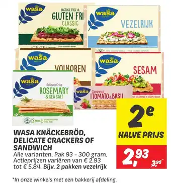 Dekamarkt WASA KNÄCKEBRÖD, DELICATE CRACKERS OF SANDWICH aanbieding