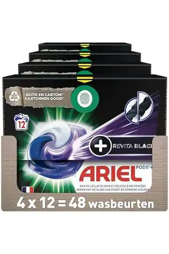 Amazon Ariel pods+, vloeibaar wasmiddelcapsules 48 +revitablack aanbieding