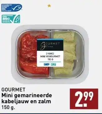 ALDI Mini gemarineerde kabeljauw en zalm 150 g. aanbieding