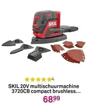 Karwei Skil 20v multischuurmachine 3720cb compact brushless incl. 24 schuurbladen en 3 schuurhulpstukken (zonder accu) aanbieding