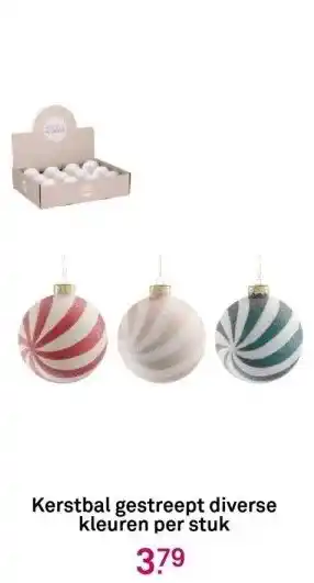 Karwei Kerstbal gestreept diverse kleuren per stuk aanbieding