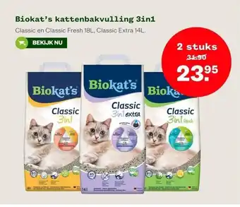 Welkoop Biokat's kattenbakvulling 3in1 classic en classic fresh 18l, classic extra 14l. aanbieding