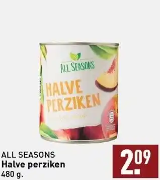 ALDI All seasons halve perziken 480 g. aanbieding