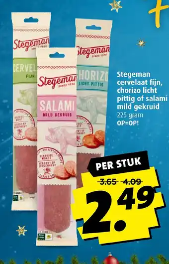 Boni Stegeman cervelaat fijn, chorizo licht pittig of salami mild gekruid 225 gram aanbieding