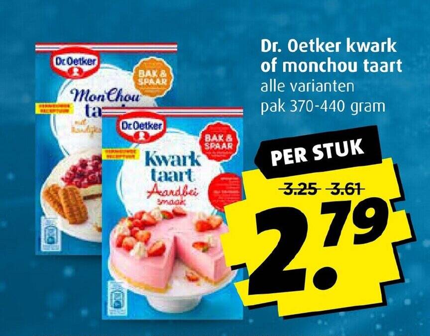 Dr. Oetker kwark of monchou taart aanbieding bij Boni
