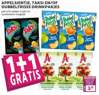 MCD Supermarkt Appelsientje, taksi en/of dubbelfrisss drinkpakjes aanbieding