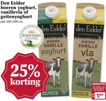 MCD Supermarkt Den eelder boeren yoghurt, vanillevla of geitenyoghurt aanbieding