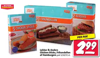 Nettorama Lekker & Anders Chicken Sticks, Frikandellen of Hamburgers aanbieding