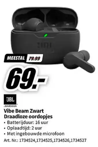 MediaMarkt JBL Vibe Beam Zwart Draadloze oordopjes aanbieding