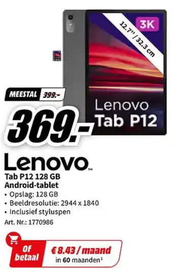 MediaMarkt Lenovo Tab P12 128 GB Android-tablet aanbieding