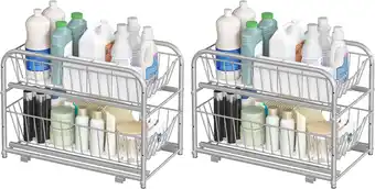 Amazon Songmics keukenorganizer, set van 2, keukenrek, opbergsysteem, 2 niveaus, stapelbaar, uitbreidbaar, met metalen manden, voor aanbieding