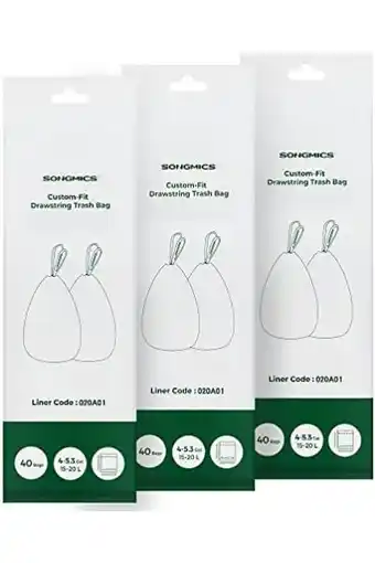 Amazon Songmics bin liners, vuilniszakken, trekkoord vuilniszakken voor 15-20l keukenbakken, voeringcode 020a, 3 rollen, 120 stuks, aanbieding